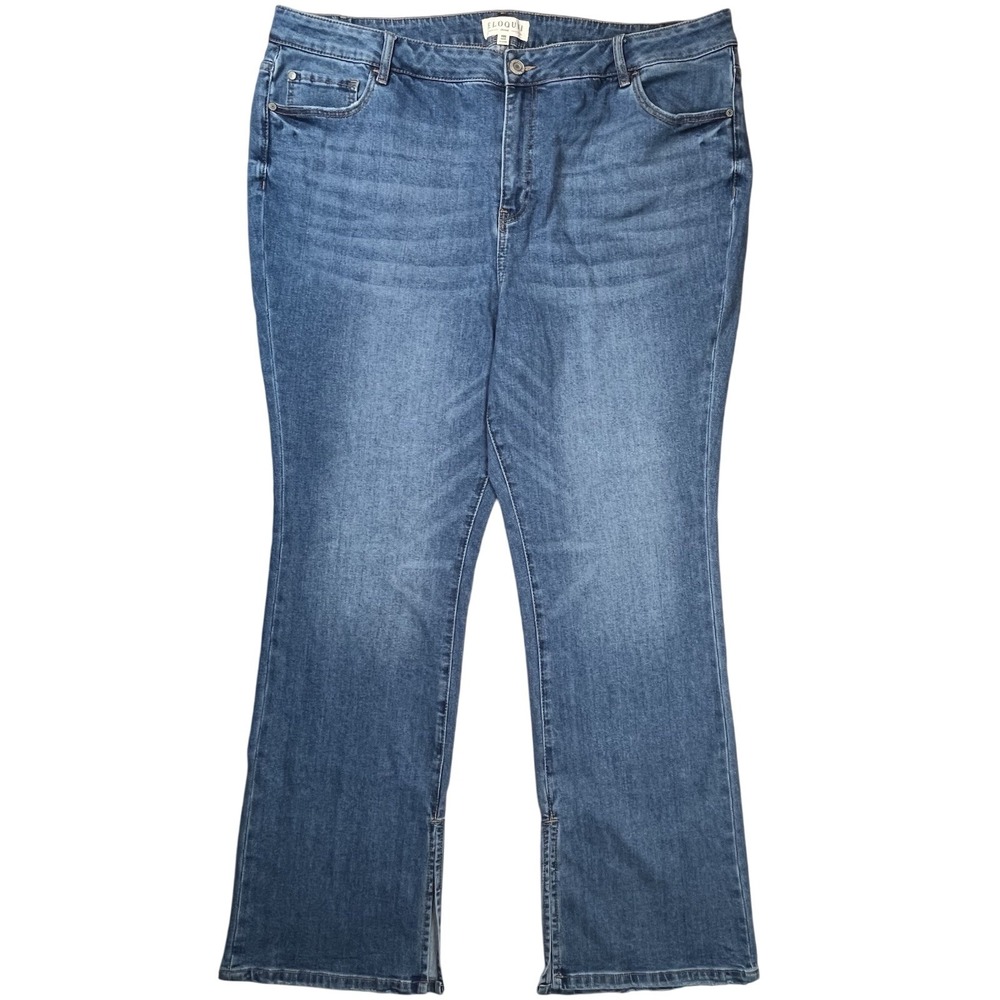 New Eloquii Women's Blue Denim Front Split‎ Hem Straight Leg Jeans Plus Sz 20G